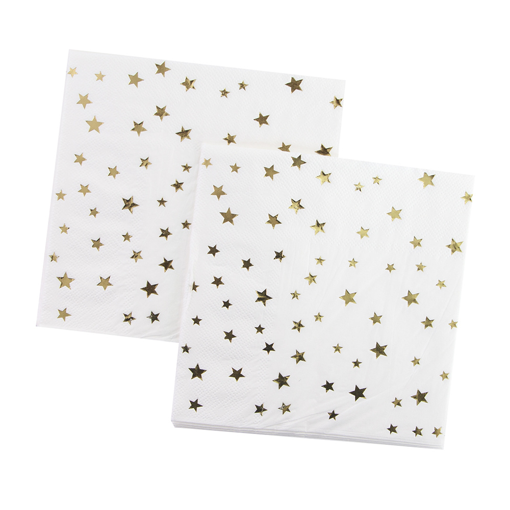Салфетки бумажные, Золотые звезды, Белый/Золото, Металлик, 33*33 см, 12 шт.  #1