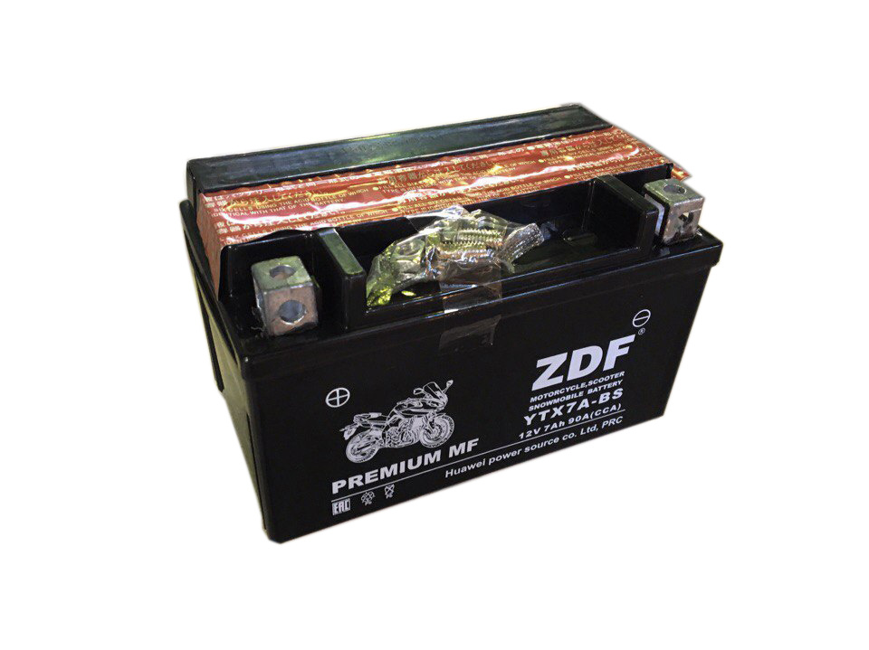 Аккумулятор ZDF YTX7A-BS 12V 7 a/h MF BLACK с электролитом #1