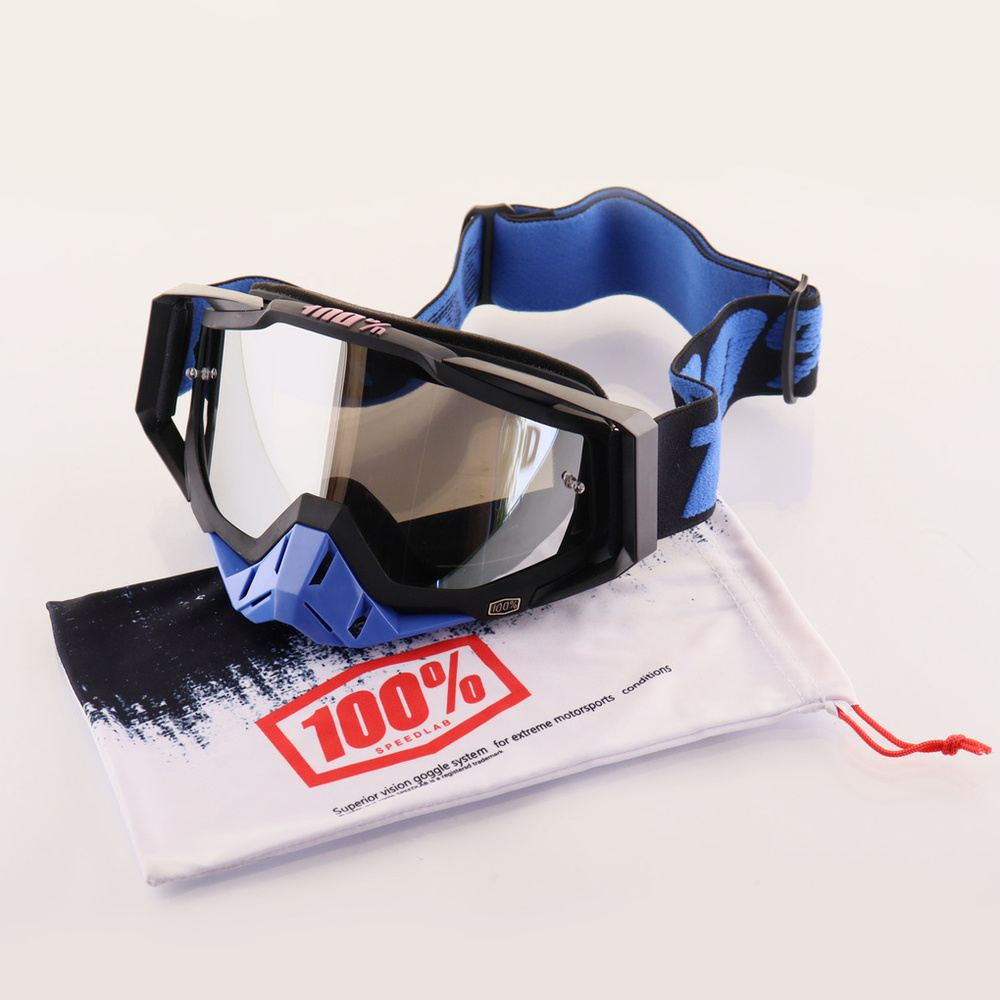 Очки защитные для мотоспорта, горнолыжного спорта, сноубординга, экстремального спорта 100% (черный-синий, #1