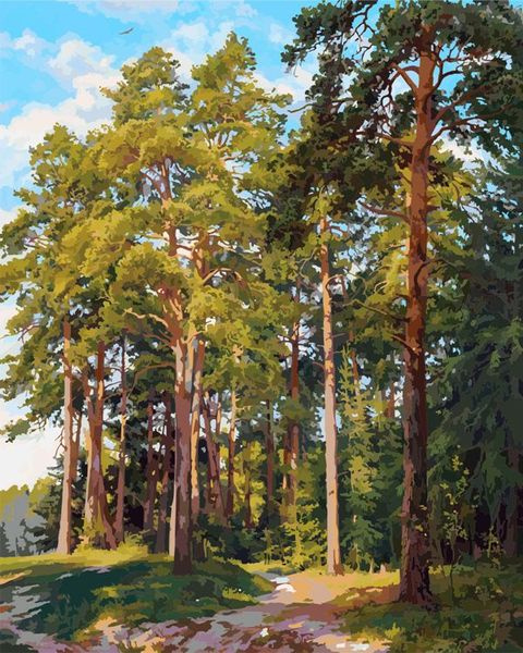 Картина по номерам на холсте 40x50 40 х 50 с подрамником "Лето в сосновом лесу"  #1