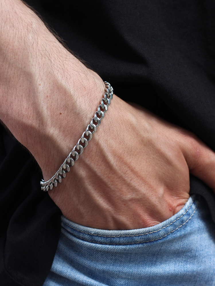 Браслет на руку мужской стальная цепочка под серебро, подарок мужчине -купить с доставкой по выгодным ценам в интернет-магазине OZON (581811006)