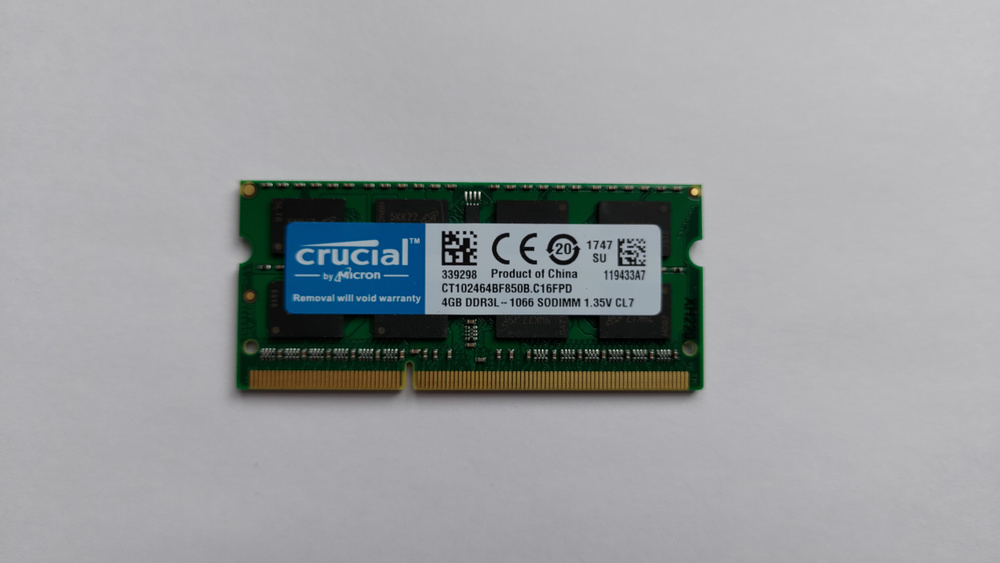 Crucial Оперативная память 1.5в 1.35в DDR3L 4 ГБ 1066 MHz SO-DIMM PC3L-8500 1x4 ГБ (CT102464BF850n)  #1