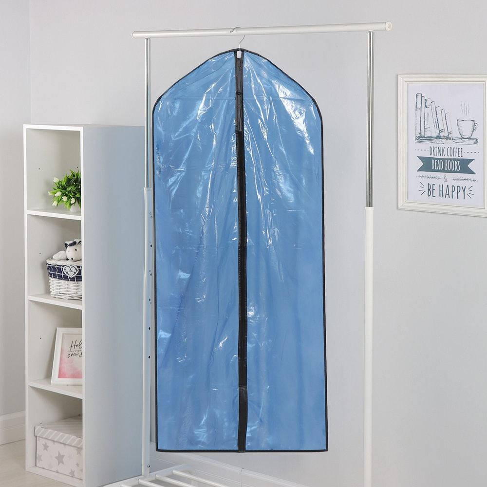Чехол для одежды на молнии Доляна, цвет синий прозрачный, размер 60х137 см  #1