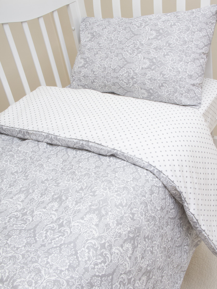 Комплект постельного белья в кроватку 3 предмета EvaKids LITTLE BABY (Дамаск, серый)  #1