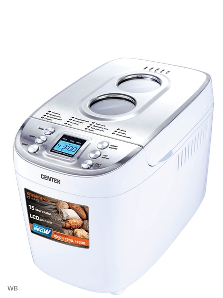 Centek Хлебопечка Хлебопечка Centek CT-1415 (бел/сталь) 1500 г БОЛЬШОЙ ОБЪЁМ, 860Вт, 15 программ, таймер, #1