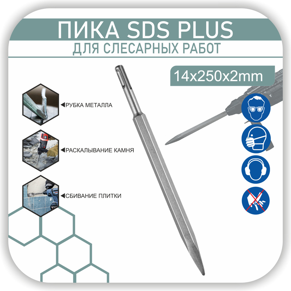 Зубило пика на перфоратор SDS-plus,пикообразное, повышенной прочности по камню, бетону, кирпичу 14x250х2 #1