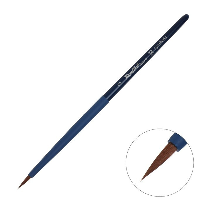 Кисть Roubloff Синтетика коричневая серия Blue round 3 ручка короткая синяя/ покрытие обоймы soft-touch #1