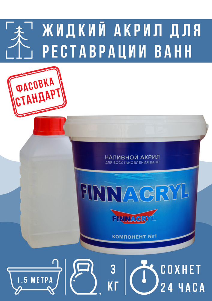 Наливной акрил FinnAcryl 24 Стандарт, для реставрации ванны размером 1,5 м, фасовка 3,0 кг  #1