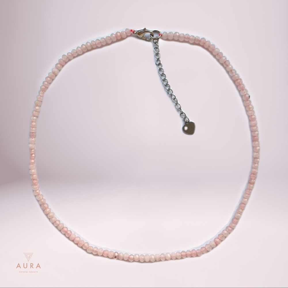 Aura.Crysyal.Beauty Колье-чокер на шею из розового кварца в огранке / Ожерелье / Бусы украшение на шею #1