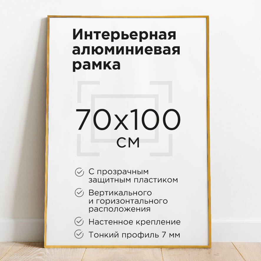 Фоторамка 70х100см, матовая, цвет золото, рамка для постера, картины, плаката, алюминиевый профиль Нильсен, #1