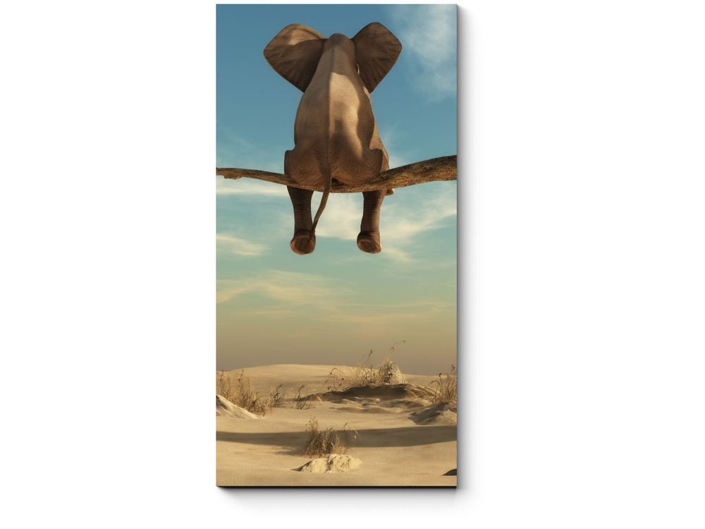 Картина модульная на холсте для интерьера горизонтальная, Слон на ветке, PICSIS, 30x60  #1
