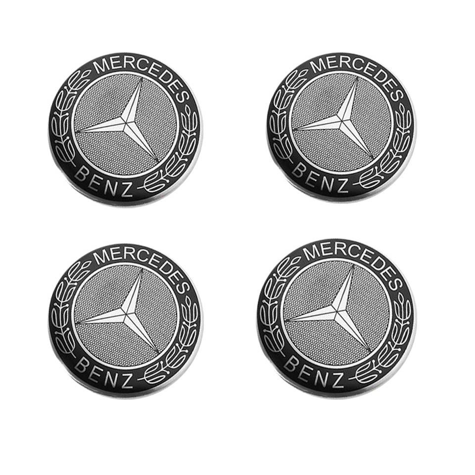Наклейки на диски Мерседес 62 мм черные 4шт/ Стикеры на колпачки дисков и колпаки колеса Mercedes диаметр #1