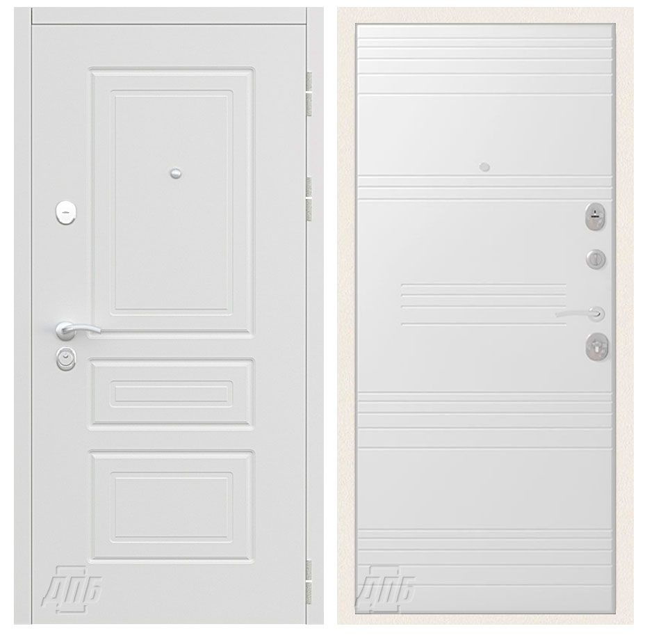 Входная дверь для квартиры Классика White Горизонт матовый белый, Цельногнутая закрытого типа, левое #1