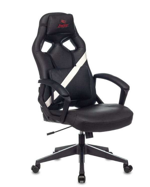 Кресло игровое Zombie DRIVER WH цвет черно - белый, материал экокожа, с подголовником, крестовина пластик #1