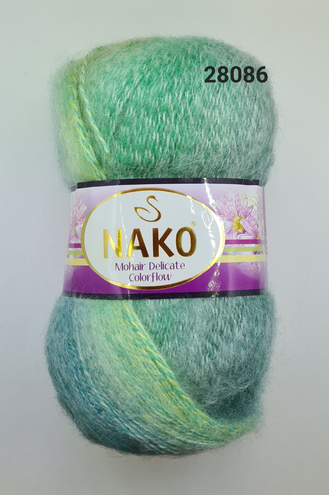 Пряжа Nako Mohair Delicate Colorflow / Нако Мохер Деликат / , цвет-28086 Зеленый меланж, -1 шт.  #1