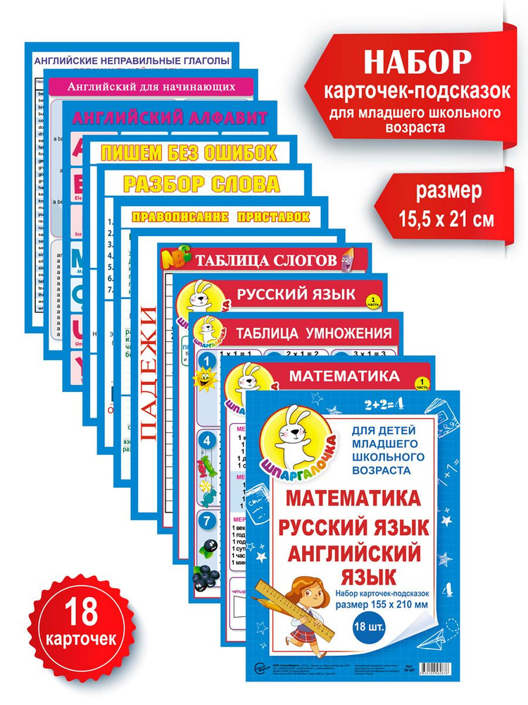 Набор карточек-подсказок для старшего школьного возраста, шпаргалки по математике, русскому языку, английскому #1