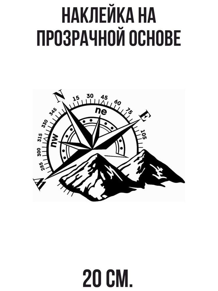 Наклейки на авто Компас и горы роза ветров градусы #1