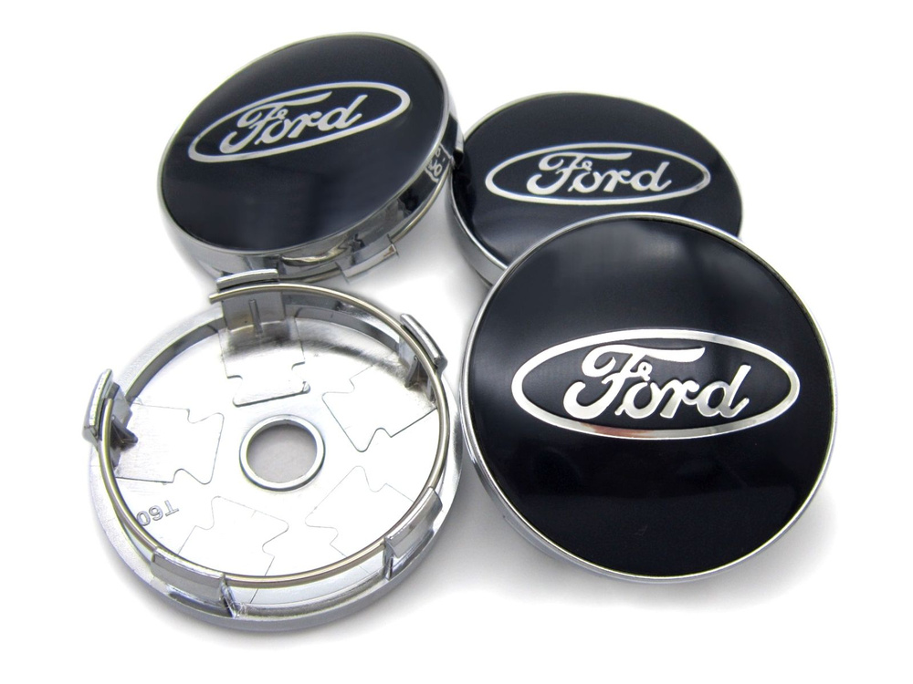 Колпачки заглушки на литые диски Форд черный 60/56 мм, комплект 4 шт.  #1