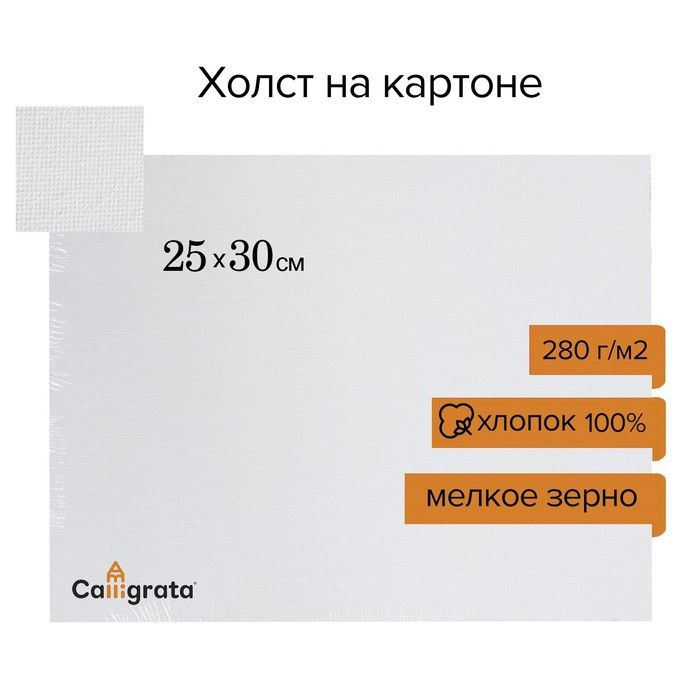 Холст на картоне Calligrata, хлопок 100%, 25 х 30 см, 3 мм, акриловый грунт, мелкое зерно, 280 г/м2  #1