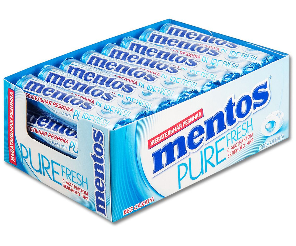 Жевательная резинка Mentos "Pure Fresh" свежая мята, без сахара 15.5 г, 24 шт.  #1