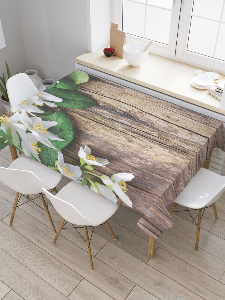 Прямоугольная тканевая скатерть на стол JoyArty с рисунком "Жасмин на дереве" 145 на 180 см  #1