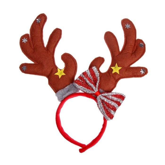 Ободок новогодний нарядные рога оленя с бантиком и звездочками+подарок  #1