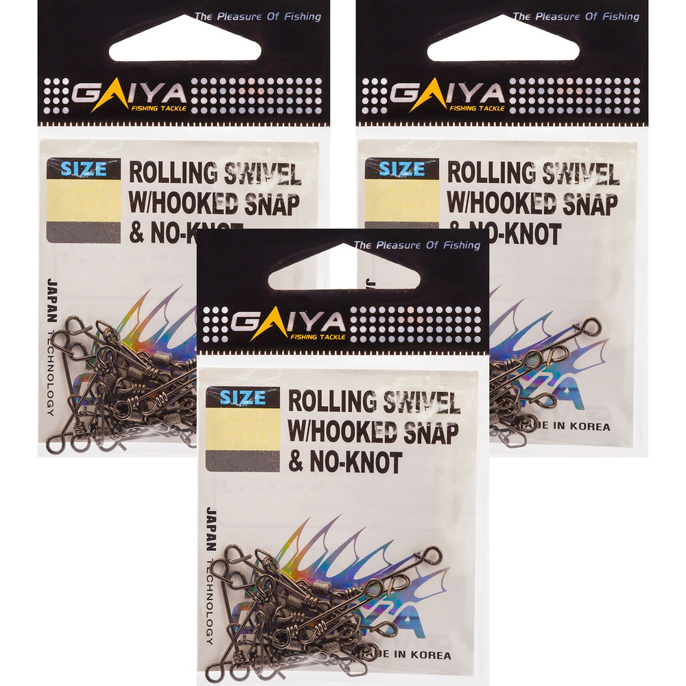 Вертлюг с быстросъёмной застёжкой Gaiya ROLLING SWIVEL W/HOOKED SNAP & NO-KNOT # 07, 15 кг (30 шт)  #1