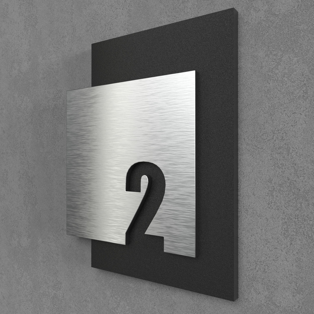 Цифры на дверь квартиры, табличка самоклеящаяся номер 2, 15х12см, царапанное серебро  #1