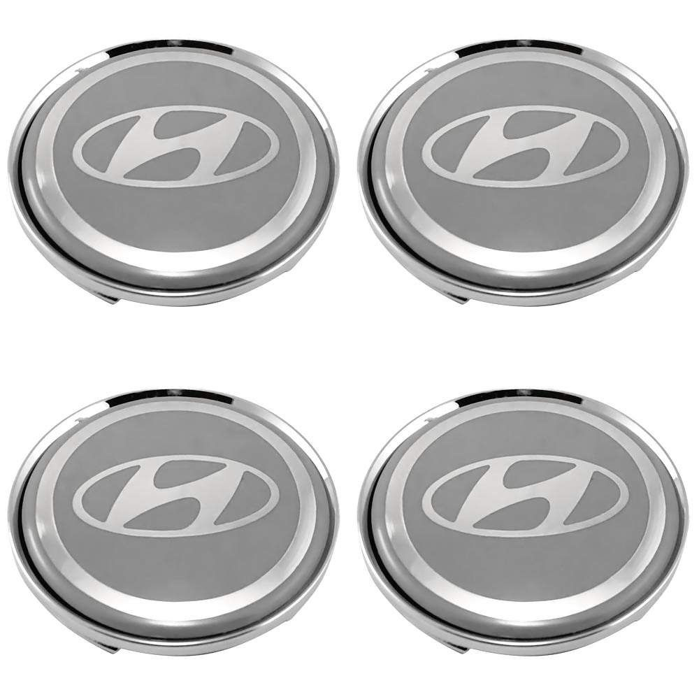 Колпачки Hyundai на диски 63/55/8 мм - 4 шт / Заглушки ступицы Хендай для колесных дисков серый+хром #1