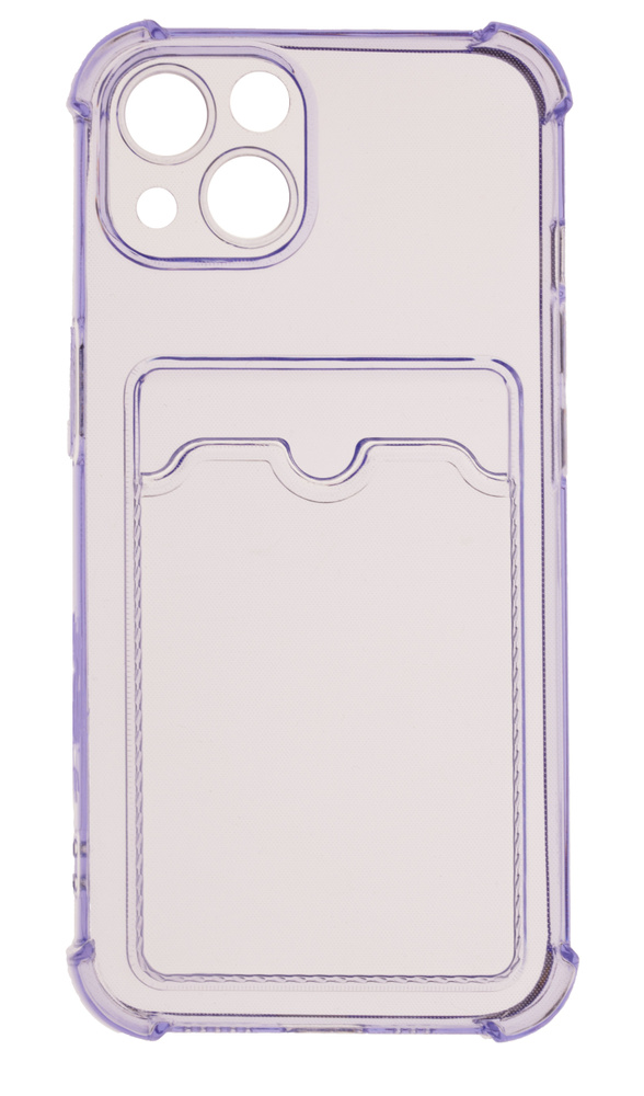 Силиконовый чехол сиреневый полупрозрачный / накладка с защитой камеры с карманом для iPhone 13 / Айфон #1