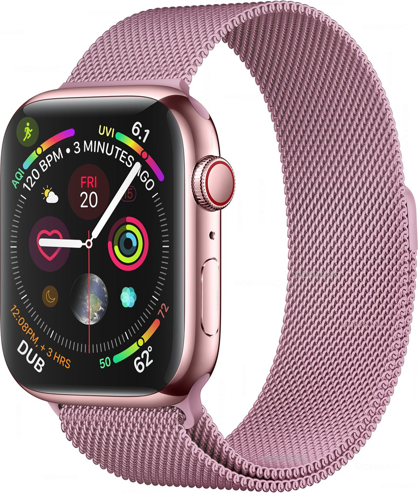 Миланская петля ремешок на Apple Watch в корпусах 42-44-45 mm (любой версии), цвет Розовое золото, металлический #1