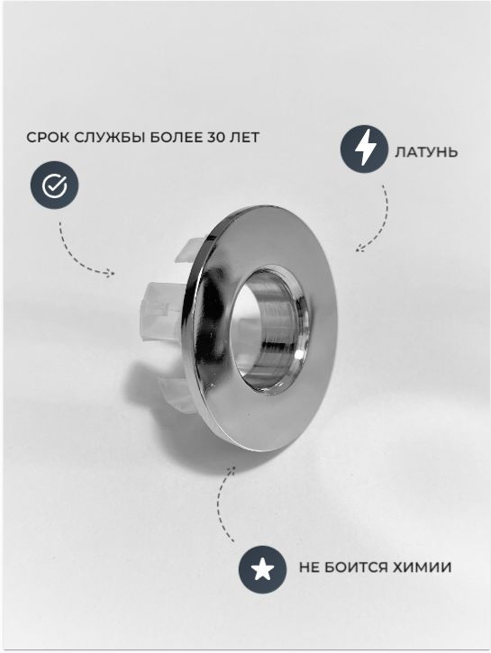 Втулка для перелива раковины, Латунь Premium/ заглушка металлическая ...