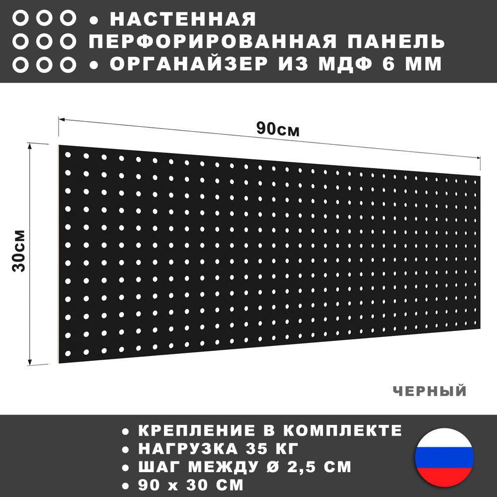 Перфорированная панель 90*30 см Черная МДФ. Перфопанель настенная для  хранения инструментов. - купить с доставкой по выгодным ценам в  интернет-магазине OZON (779951647)