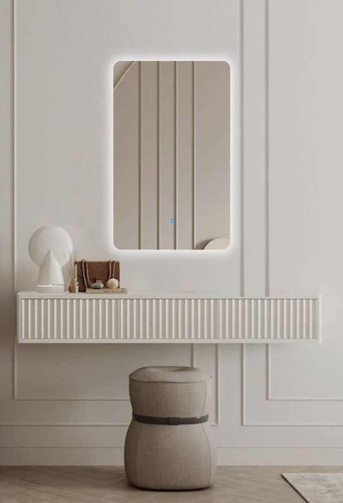 Зеркало для ванной Prisma 80*40 прямоугольное вертикальное "парящее" с нейтральной LED-подсветкой  #1