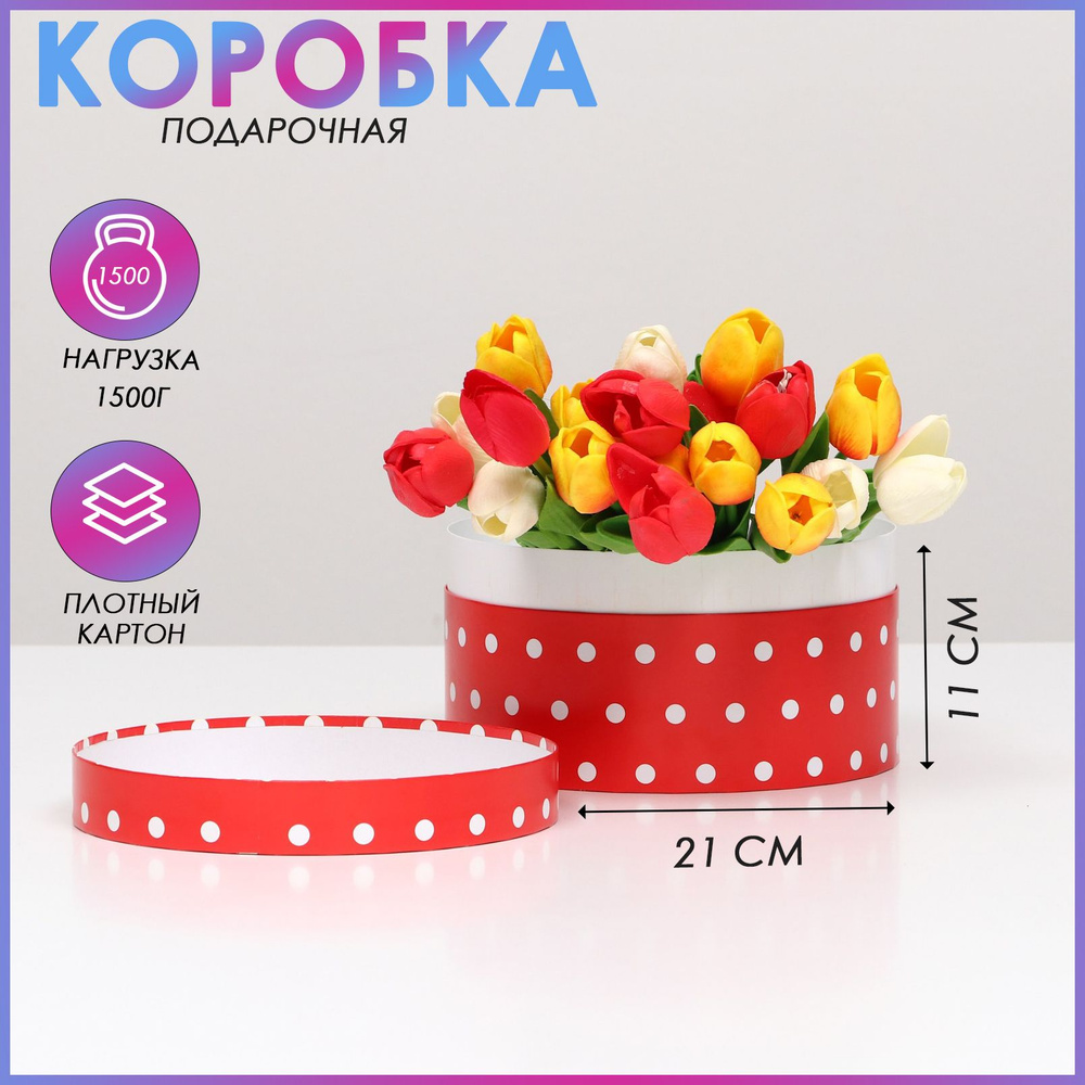 Коробка круглая Горошек на красном, 21 х 11 см #1