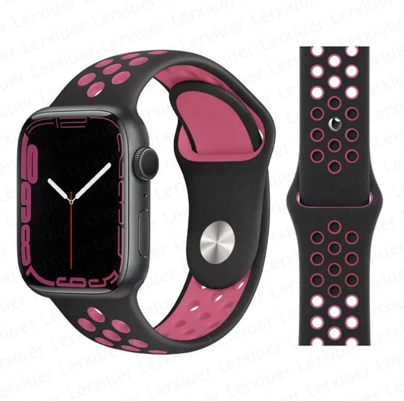 Силиконовый спортивный ремешок для смарт-часов Apple Watch, 38-40-41 мм, series 3,4,5,6,7, SE черный #1