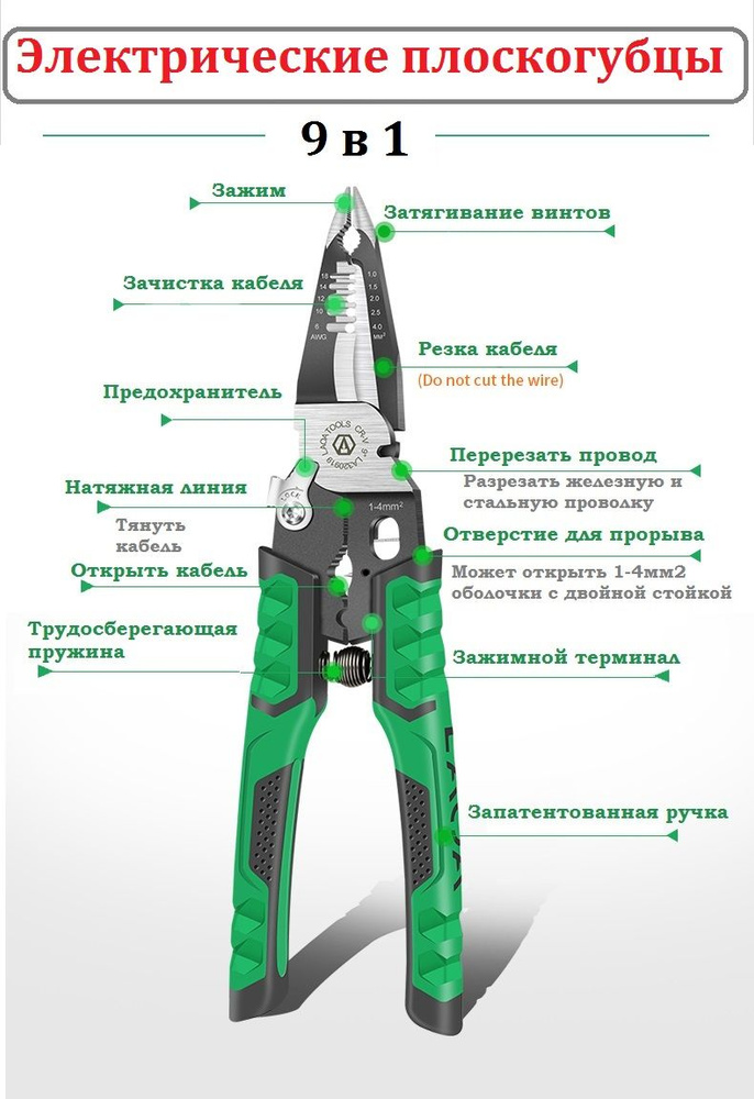 Электрические плоскогубцы LAOA 9 в 1, тонкогубцы для обрезки проводов и зачистки проводов/ Клещи/ Набор #1