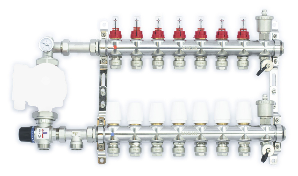Комплект для теплого пола на 7 выходов (Коллектор VR116-07AK на 7 контуров, Евроконусы, Насосно-Смесительный #1