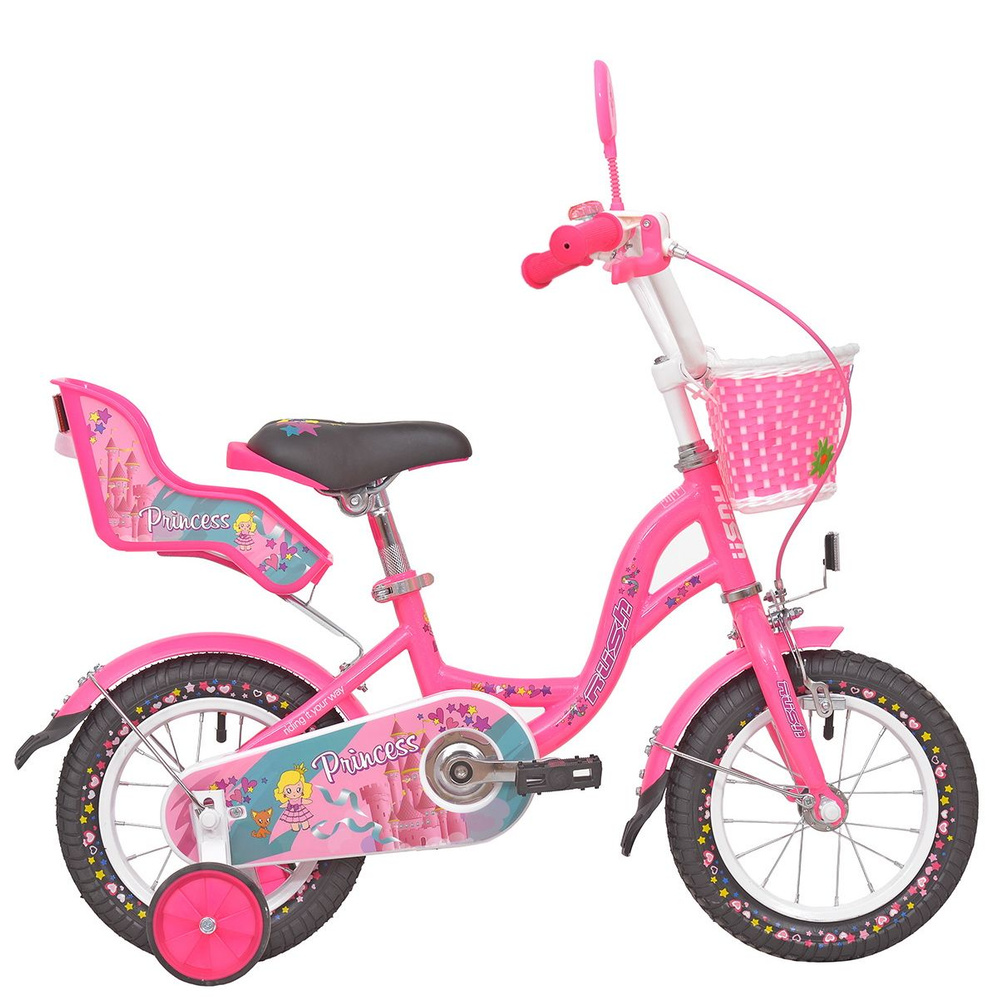 Велосипед двухколесный детский 12" дюймов для девочки RUSH HOUR PRINCESS рост 100-115 см розовый с корзиной #1