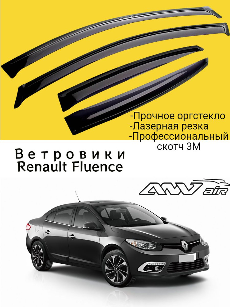 Ветровики, Дефлекторы боковых окон Renault Fluence 2009 г./ Ветровик стекол / на двери Рено Флюенс  #1