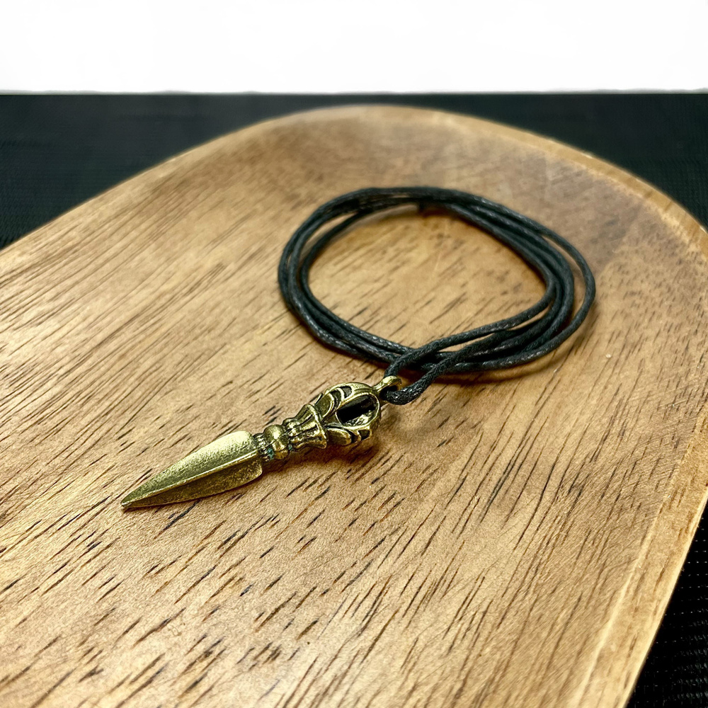 Защитный амулет Шестиколесная Ваджра - 7 см, металл, цвет бронза - символ защиты - подвеска на шнурке #1