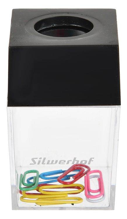 Скрепочница Silwerhof магнитная с наполнением прозрачный картонная коробка  #1