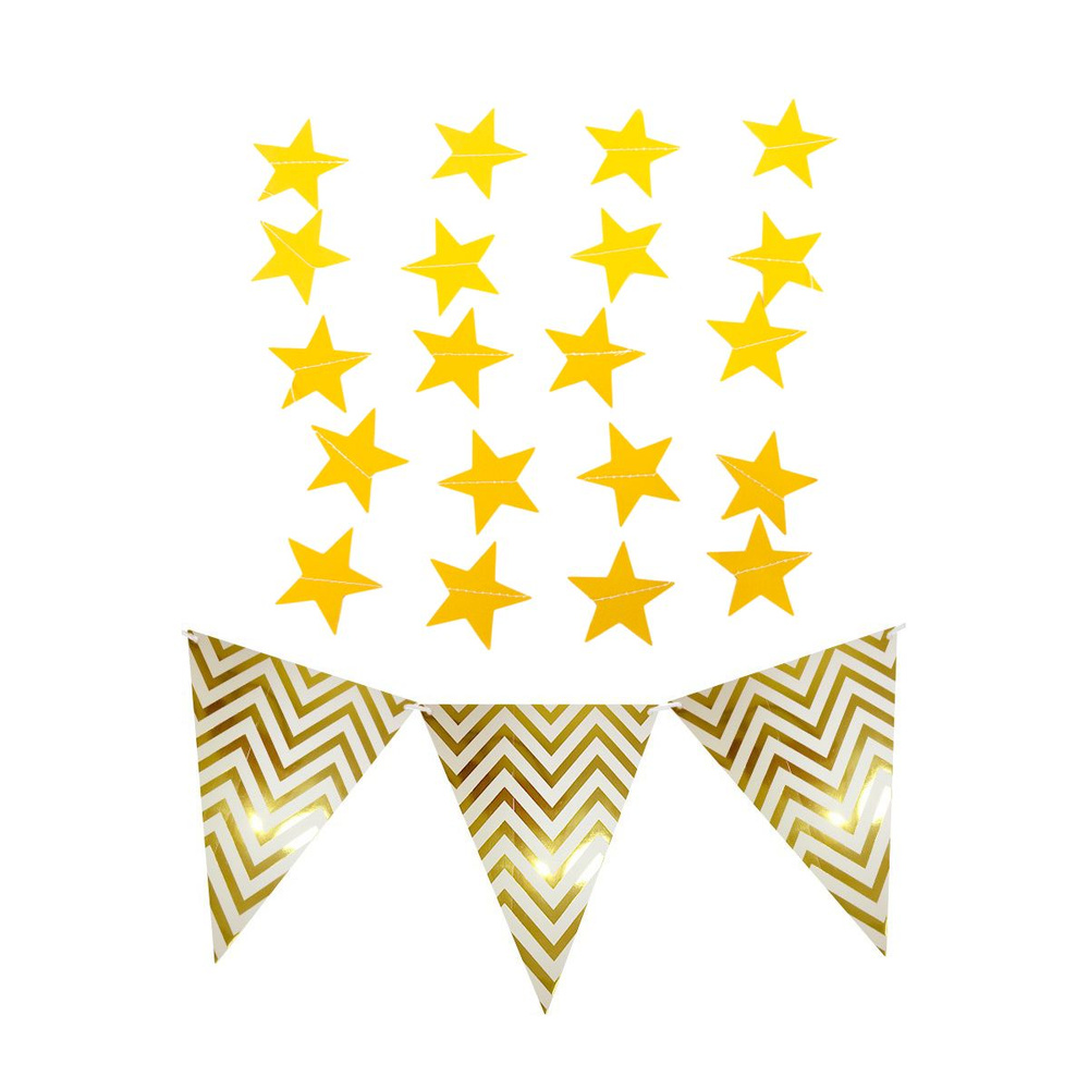 Гирлянда-подвеска Звезда, Золото, 220 см и Гирлянда Флажки, Белые зигзаги, Золото, Металлик, 250 см, #1