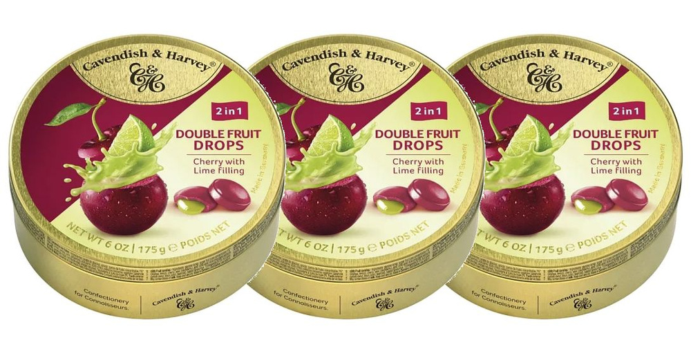 Cavendish & Harvey Double Fruit Cherry with Lime леденцы с жидким центром, 175г х 3шт  #1