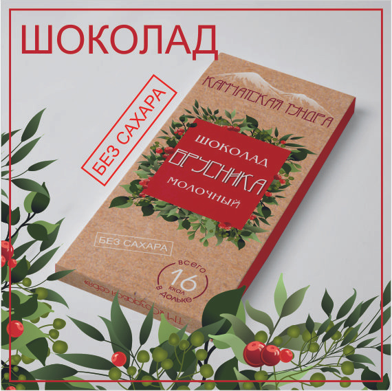 Шоколад молочный КАМЧАТСКАЯ ТУНДРА: БРУСНИКА без сахара (мальтитол), натуральный шоколад с ягодой дикой #1