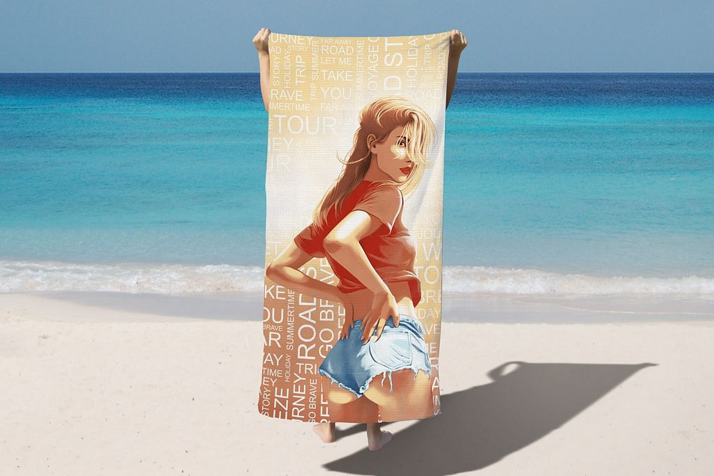 DOLLTALL Пляжные полотенца, Хлопок, Вафельное полотно, 80x150 см, светло-бежевый, голубой, 1 шт.  #1
