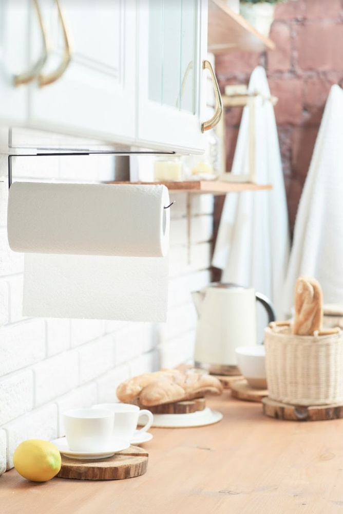 Держатель для бумажных полотенец - органайзер подвесной для кухни, полотенцедержатель белого цвета.  #1