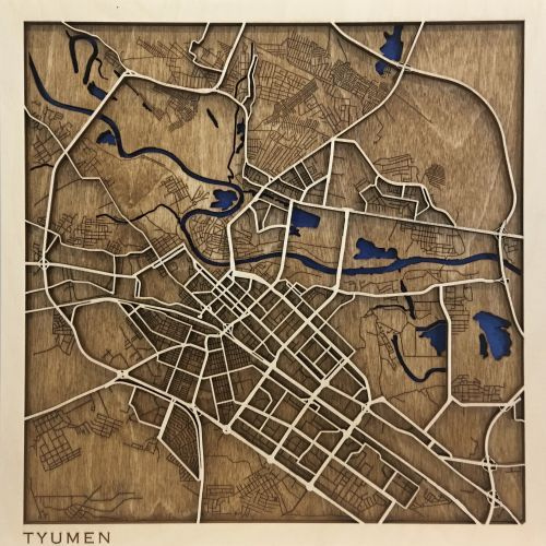 Тюмень. Деревянная интерьерная карта города Тюмень 37х37 см, размер M  #1