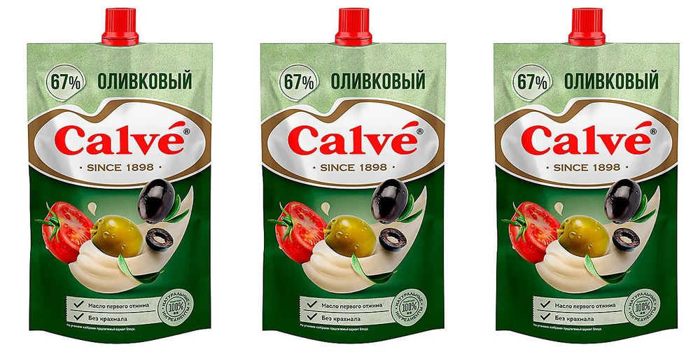 Calve, майонез Оливковый 67%,3 шт по 400 г #1