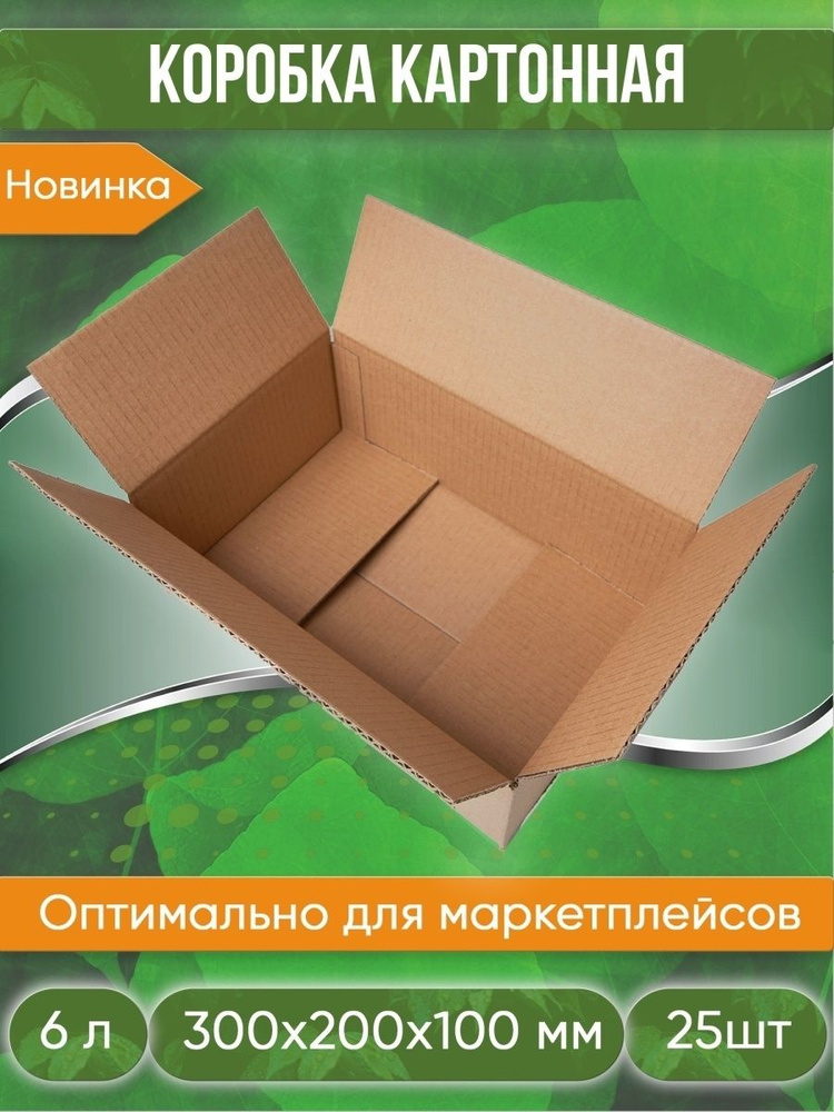 Коробка картонная, 30х20х10 см, объем 6,0 л, 25 шт. (Гофрокороб, 300х200х100 мм )  #1